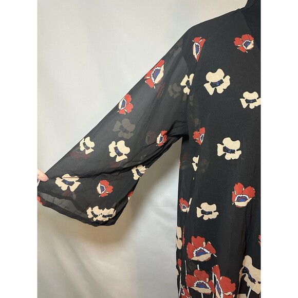 Haoduoyi Fringe 3/4 Sleeve Black Floral Sheer Kimono Women's Boho‎ MEDIUM - Picture 9 of 13
